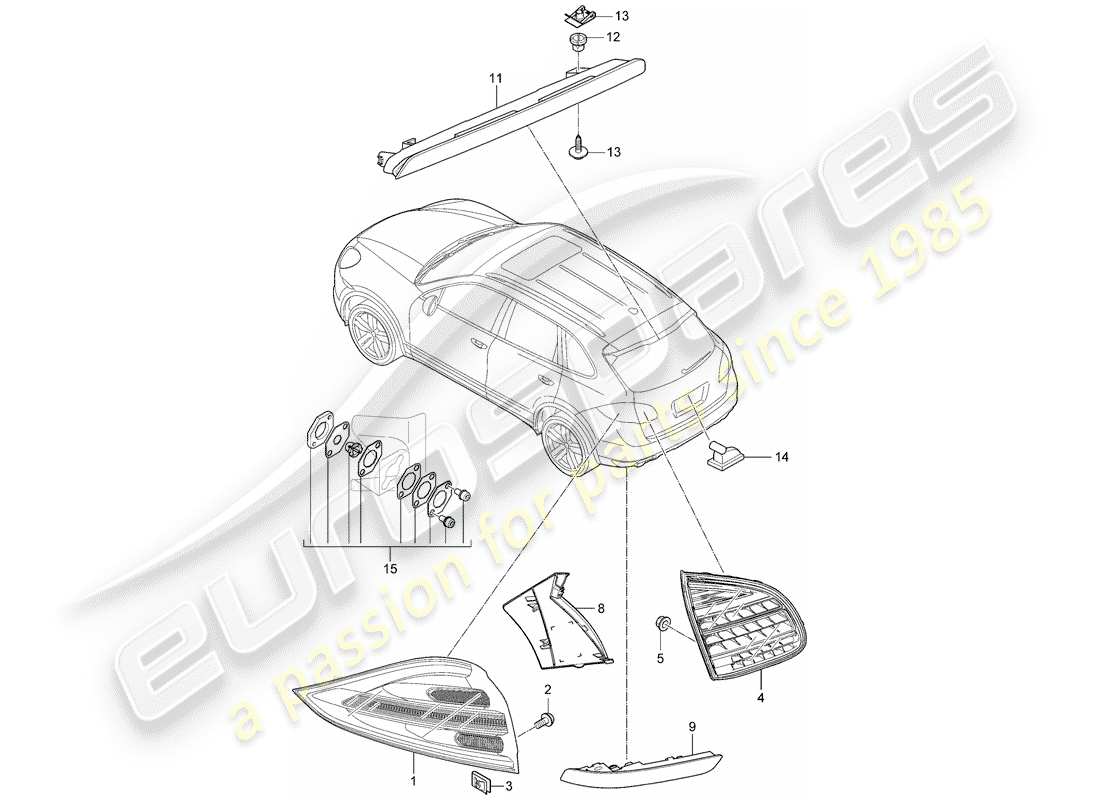 porsche 2014 (cayenne e2 92a) luz trasera diagrama de piezas