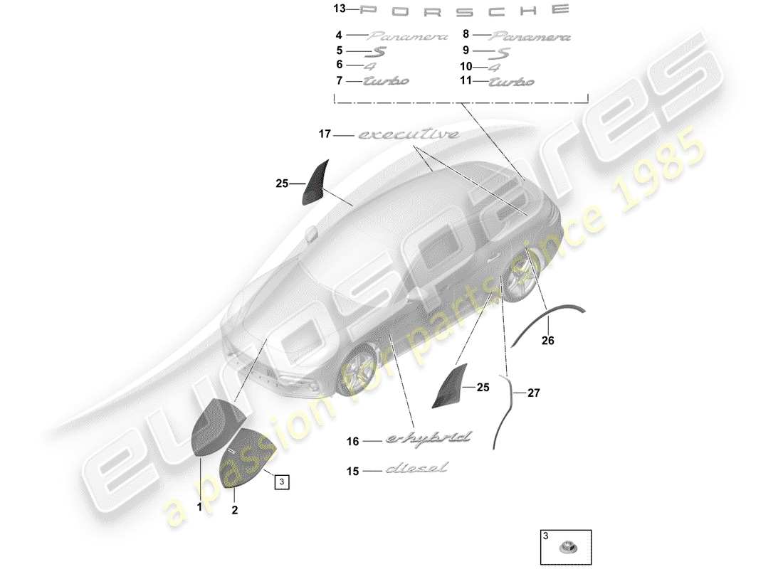 porsche 2020 (panamera 971-1) placas de identificación diagrama de piezas