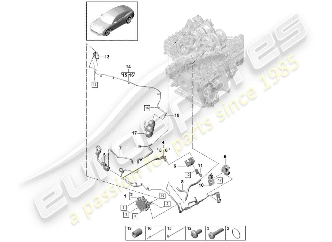 porsche 2018 (panamera 971-1) sistema de vacío diagrama de piezas