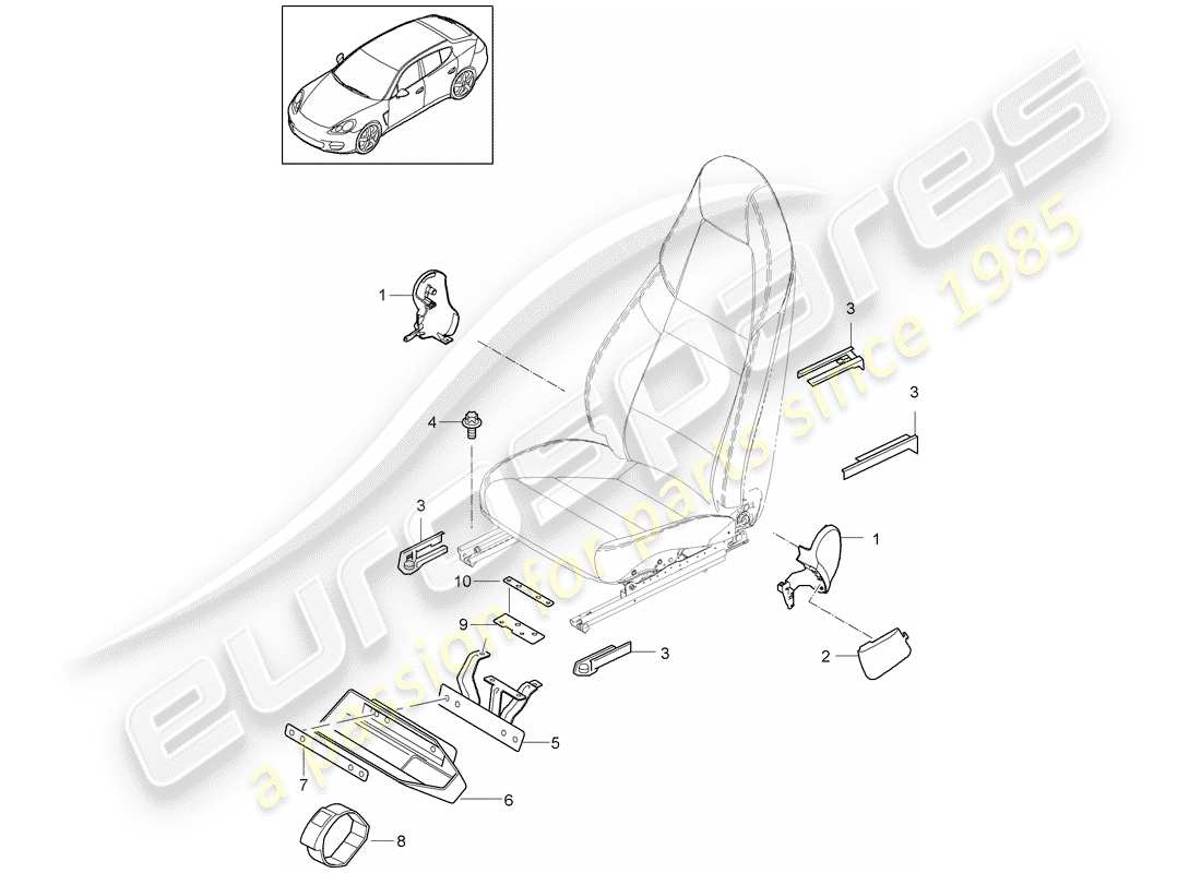 porsche 2011 (panamera 970) diagrama de piezas del asiento delantero