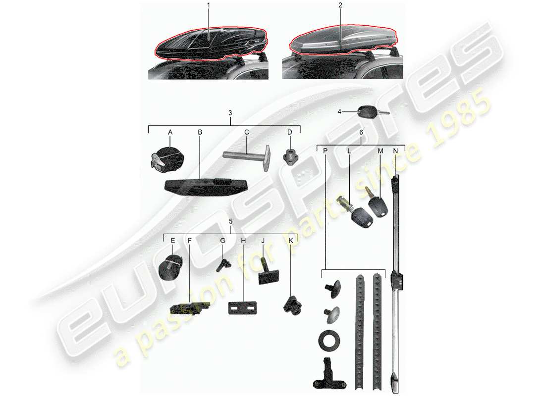 porsche 2013 (tequipment cayenne) diagrama de piezas de la caja de techo