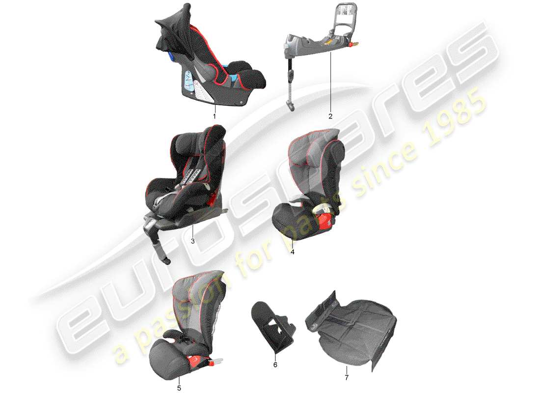 porsche 2016 (tequipment macan) diagrama de piezas del asiento para niños