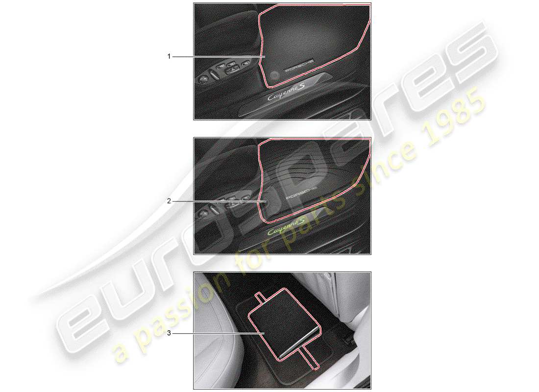 porsche 2016 (tequipment cayenne) 1 set de alfombrillas diagrama de piezas