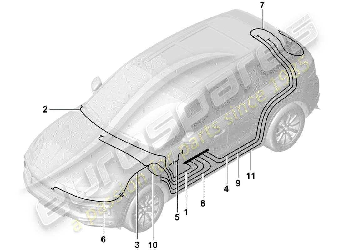 porsche 2020 (cayenne e3 9ya/9yb) cable de conexión de antena diagrama de piezas