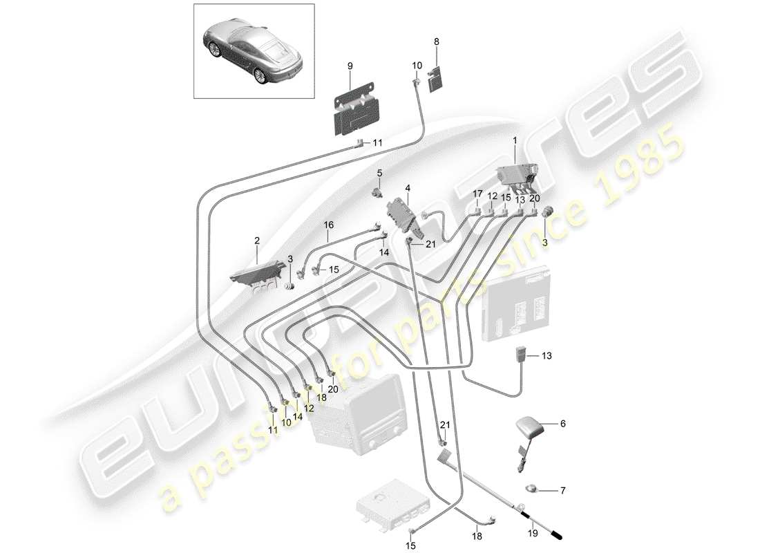 porsche 2014 (981 cayman) diagrama de piezas del amplificador de antena