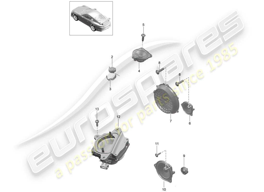 porsche 2014 (991-1 r/gt3/rs) diagrama de piezas del altavoz