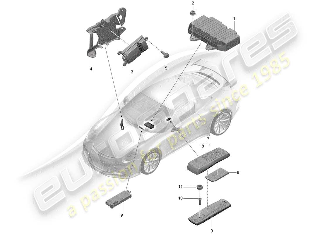 porsche 2017 (991-2 r/gt3/rs) diagrama de piezas del amplificador