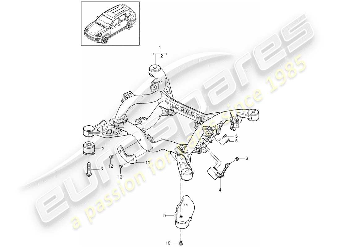 porsche 2012 (cayenne e2 92a) eje posterior diagrama de piezas