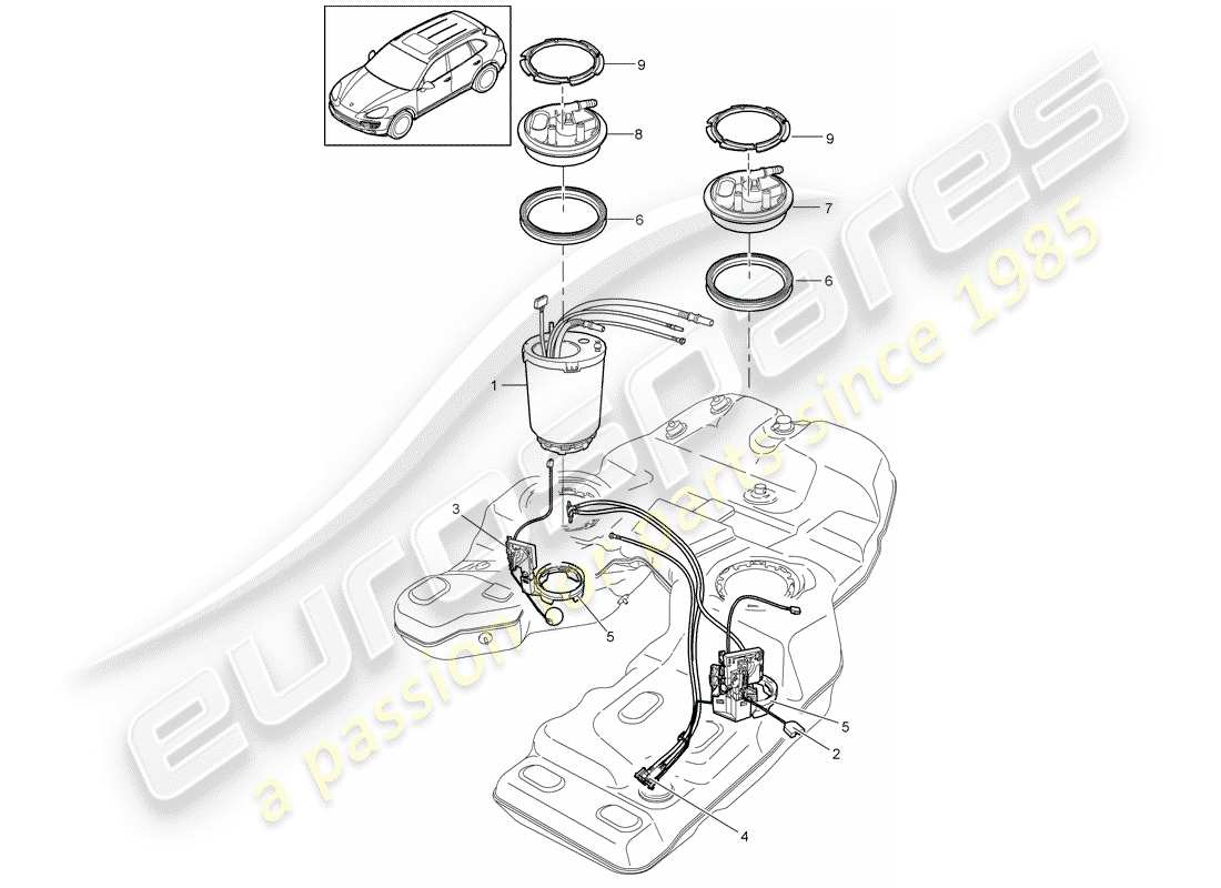 porsche 2012 (cayenne e2 92a) depósito de combustible diagrama de piezas