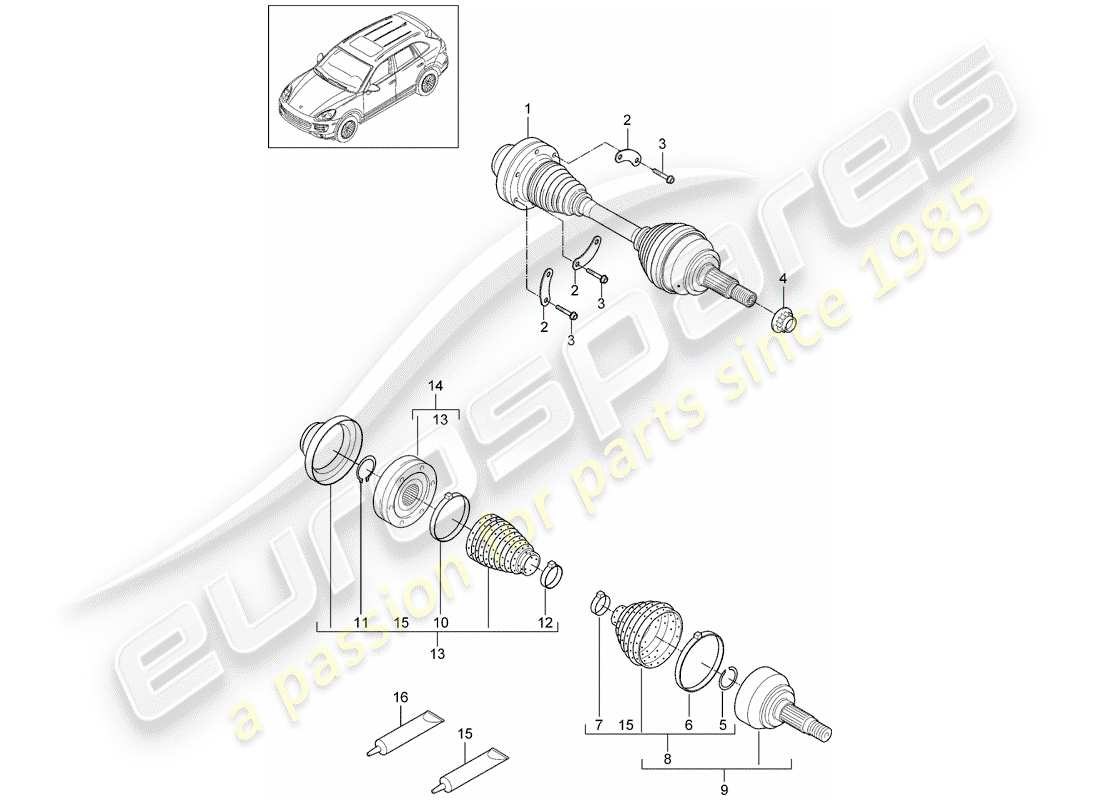 porsche 2012 (cayenne e2 92a) eje de accionamiento diagrama de piezas