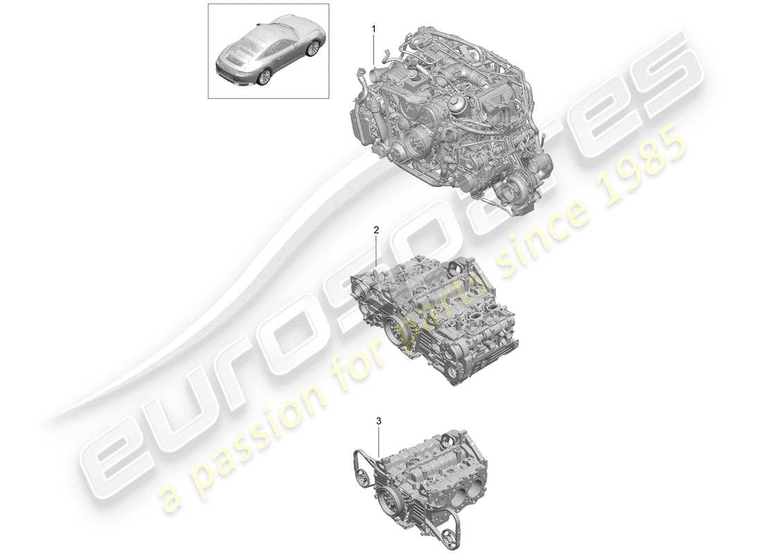 porsche 2020 (991-2 turbo) diagrama de piezas del motor de repuesto
