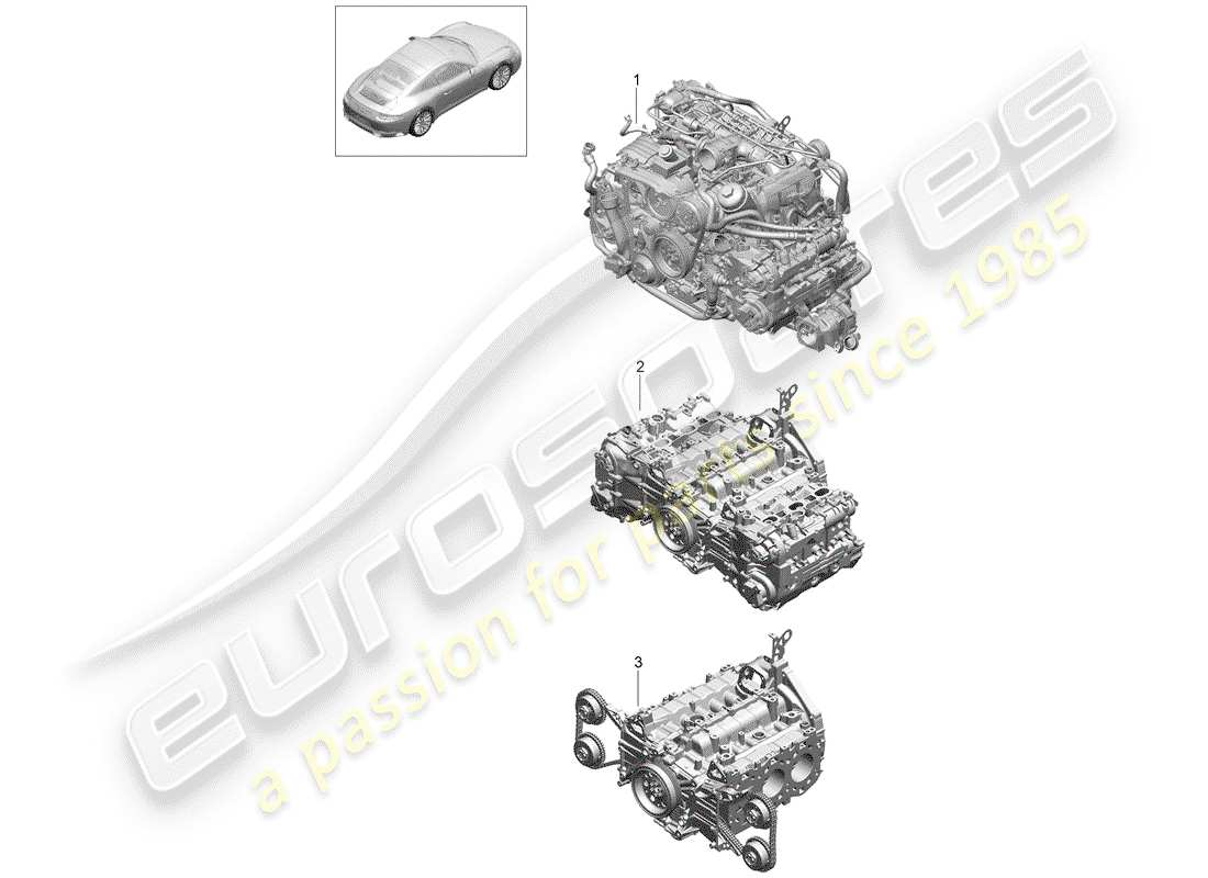 porsche 2019 (991-2) motor de repuesto diagrama de piezas