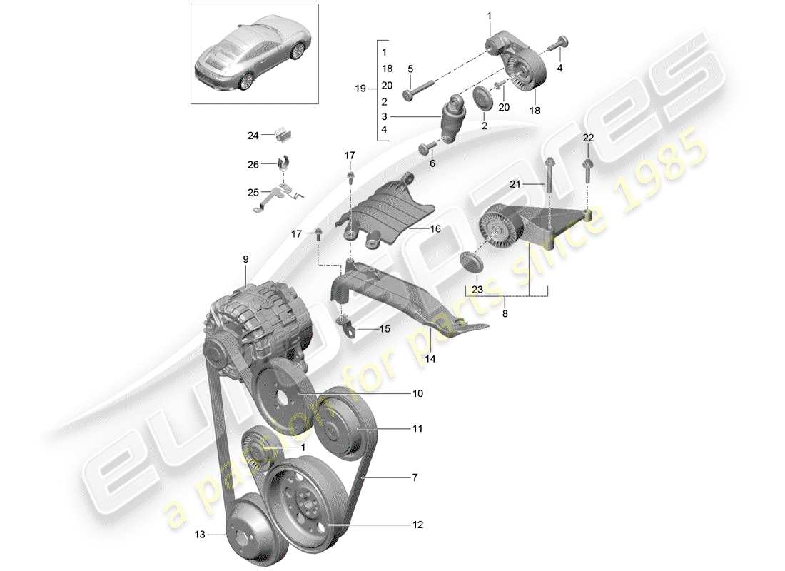 porsche 2019 (991-2) diagrama de piezas del amortiguador tensionador de correa