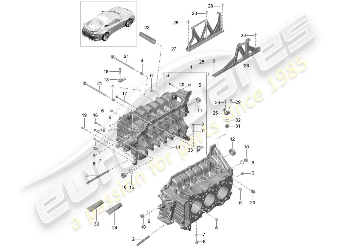 porsche 991r/gt3/rs (2014) crankcase diagrama de piezas