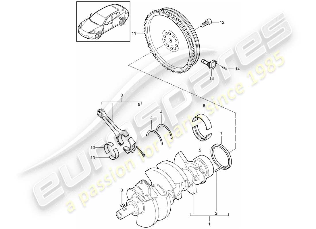 porsche 2012 (panamera 970) cigüeñal diagrama de piezas