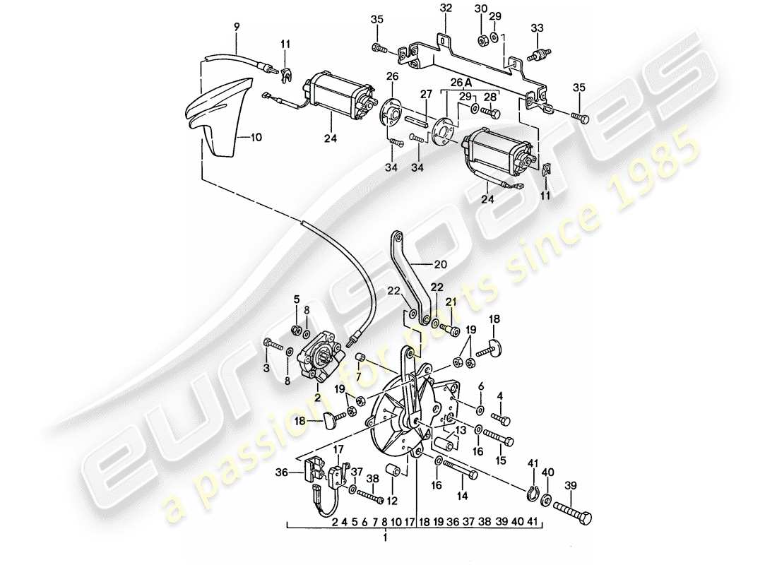 porsche 1987 (911) capota convertible - mecanismo de conducción diagrama de piezas