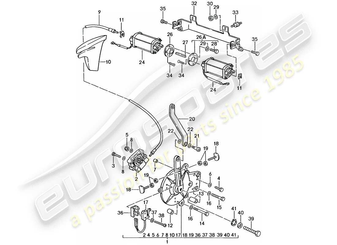 porsche 1985 (911) top convertible - mecanismo de conducción - d - mj 1986>> diagrama de piezas