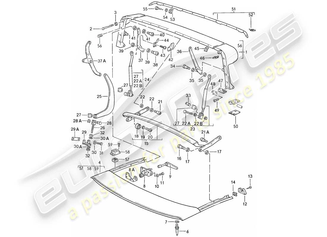 porsche 1985 (911) arco principal - marco de techo - piezas únicas diagrama de piezas