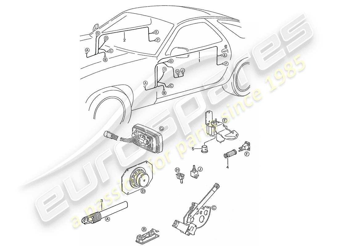 porsche 1989 (928) arnés - puerta diagrama de piezas