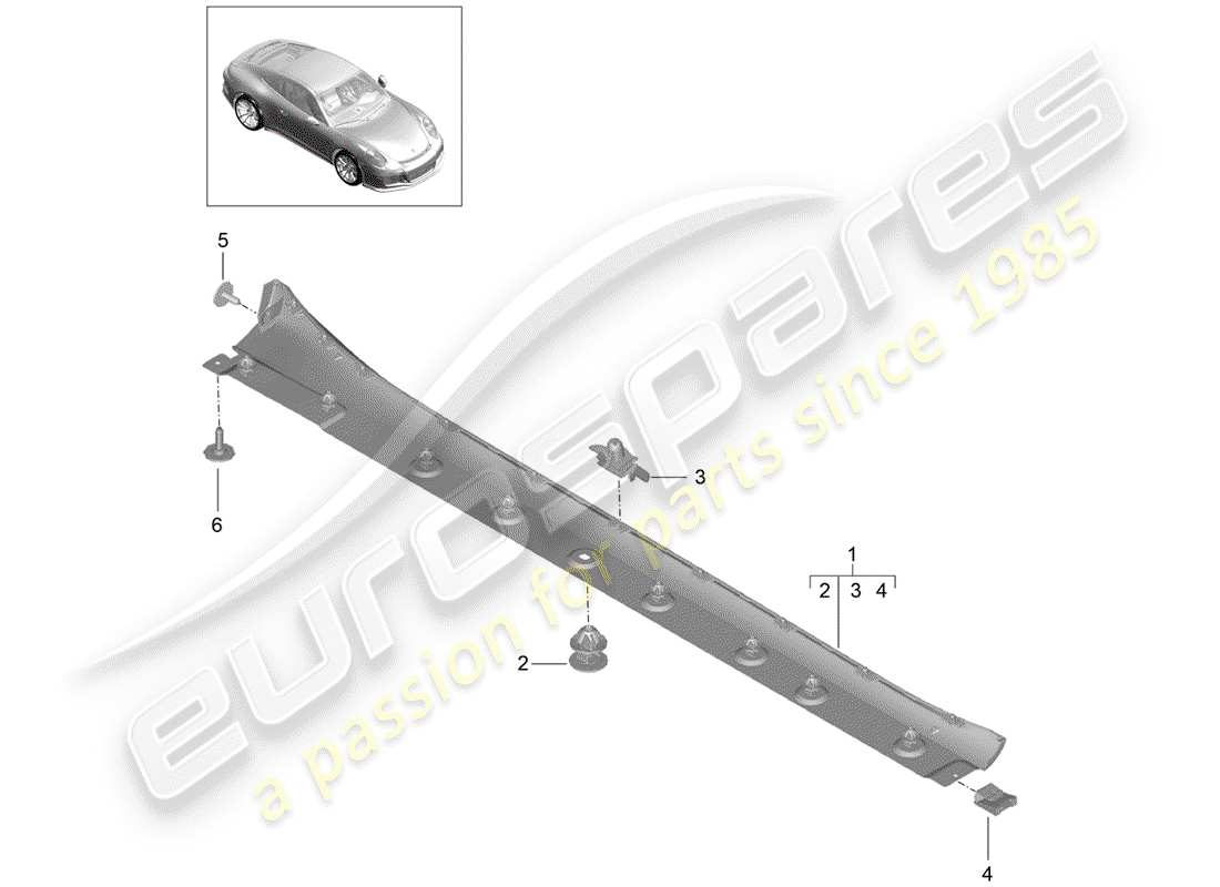 porsche 991r/gt3/rs (2014) moldura de larguero diagrama de piezas