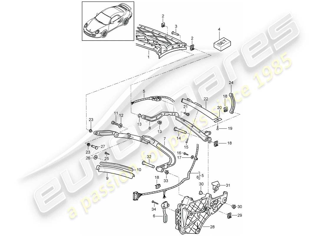 porsche 2012 (997-2 turbo / gt2 rs) marco superior diagrama de piezas