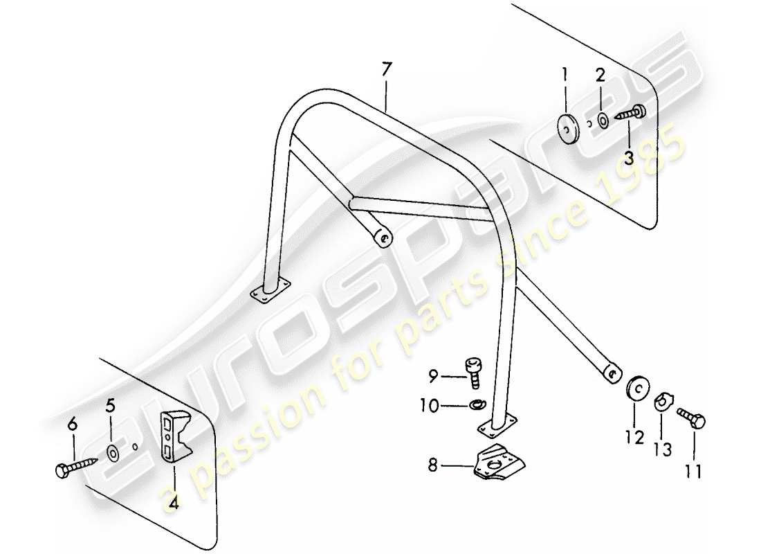 porsche 1966 (911/912) barra antivuelco - placa de matrícula - diagrama de piezas de montaje
