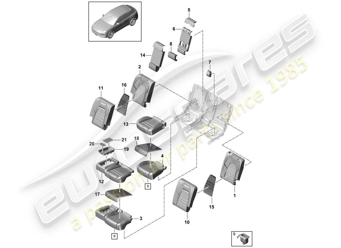 porsche 2020 (cayenne e3 9ya/9yb) asiento diagrama de piezas