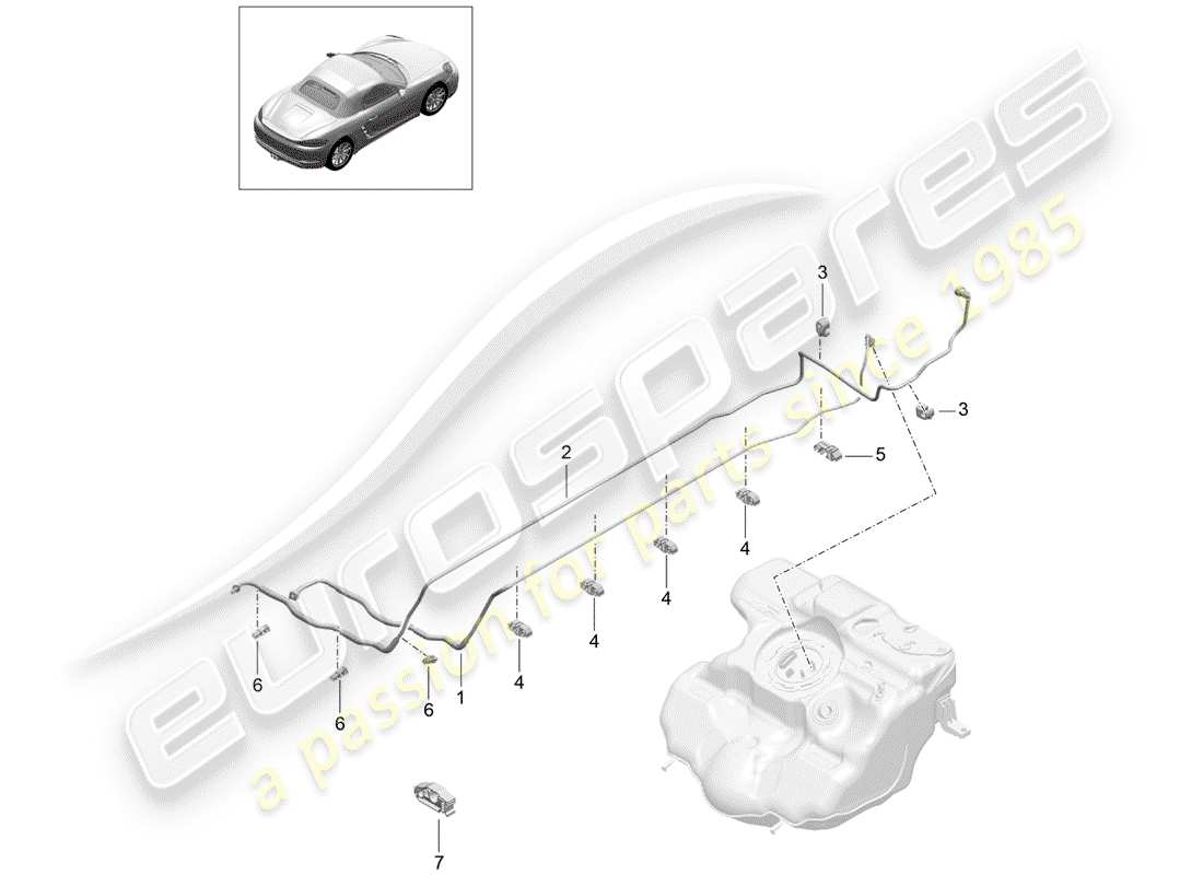porsche 2018 (718 boxster) diagrama de piezas de la línea de combustible