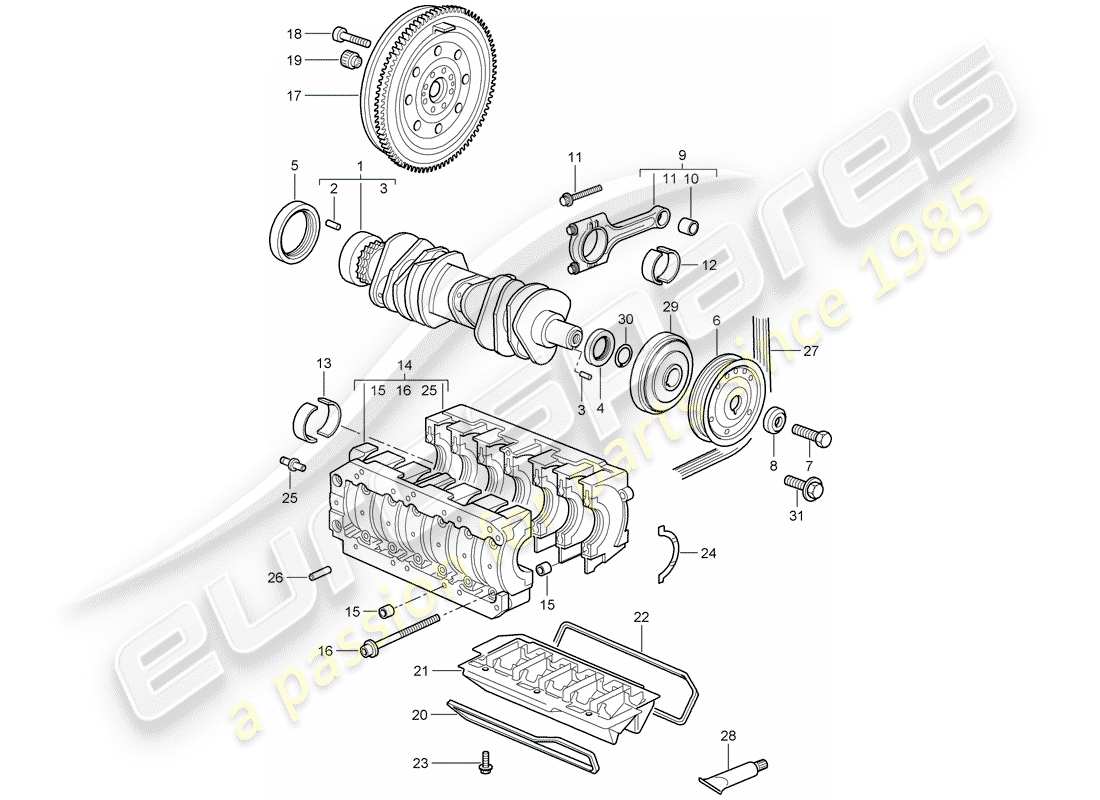 porsche 2005 (997-1) cigüeñal diagrama de piezas