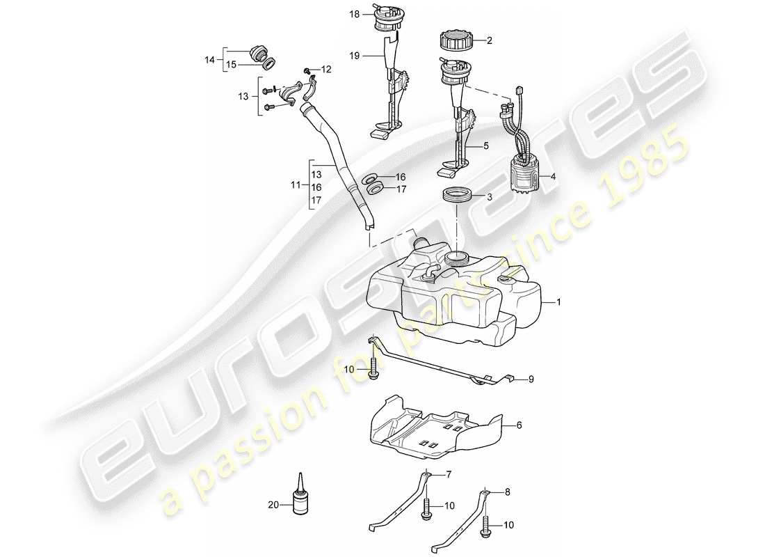 porsche 2005 (997-1) depósito de combustible diagrama de piezas