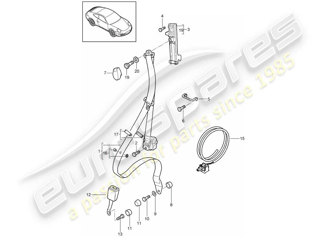porsche 2011 (997-2) cinturón de seguridad diagrama de piezas