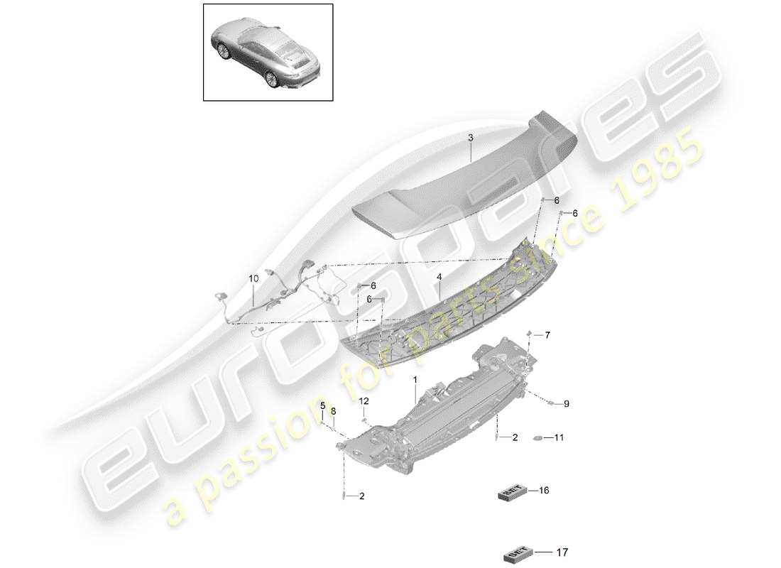 porsche 2019 (991-2) diagrama de piezas del spoiler trasero