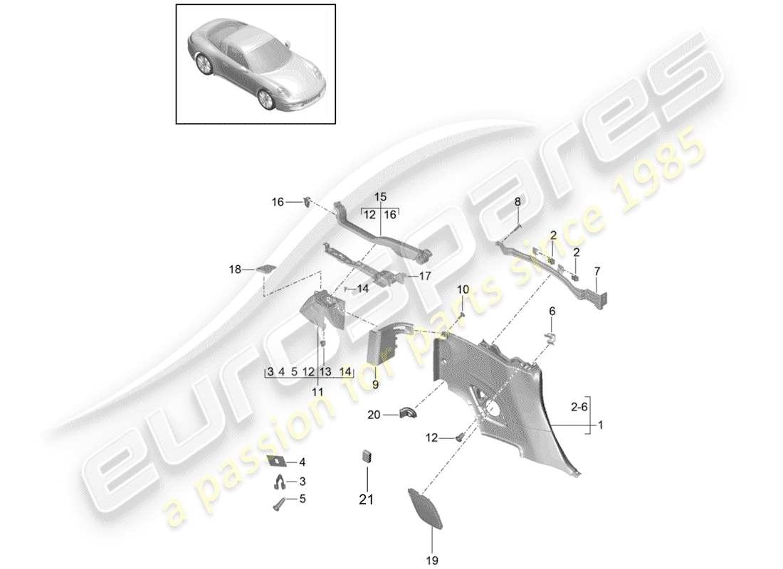 porsche 2017 (991-2) panel lateral diagrama de piezas