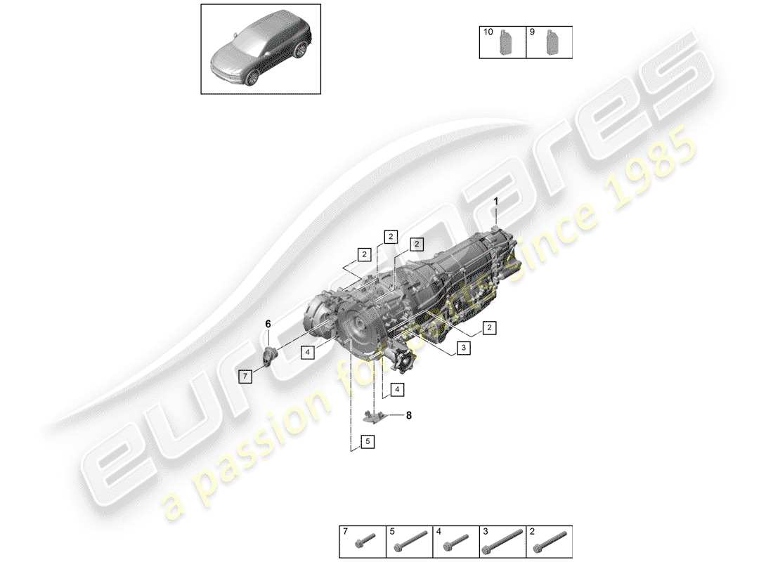 porsche 2018 (cayenne e3 9ya/9yb) 8-speed caja de cambios automática diagrama de piezas