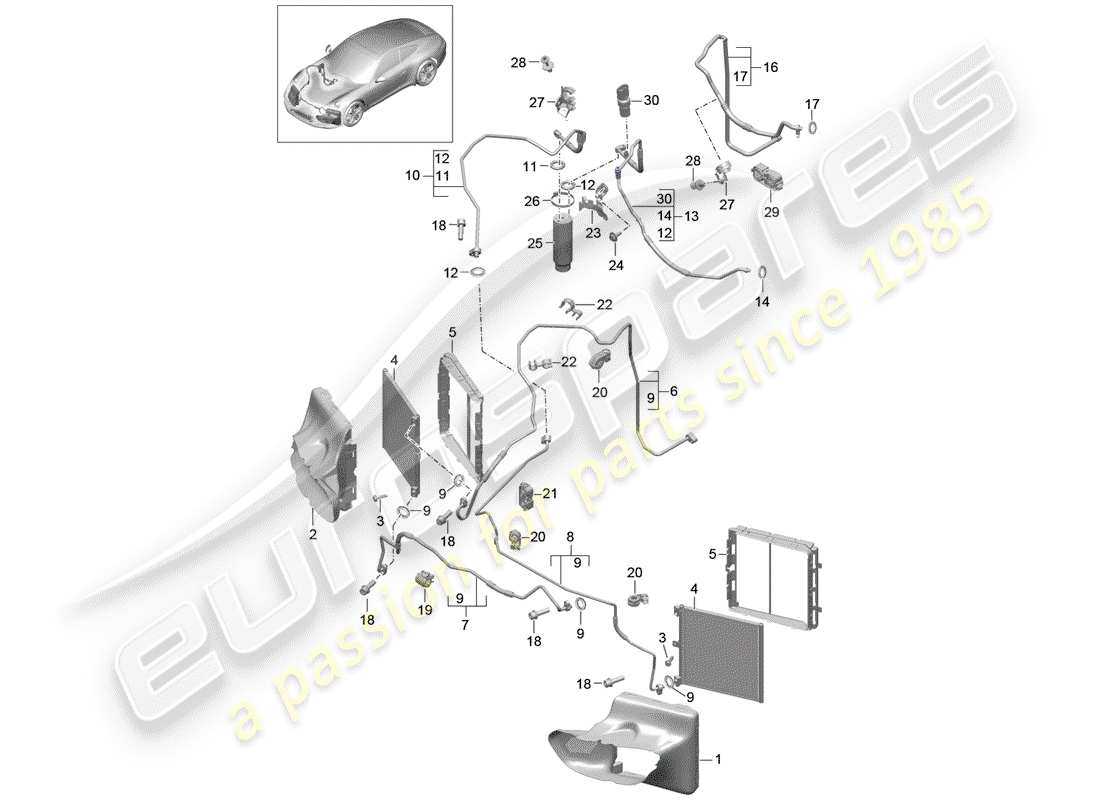porsche 2014 (991-1) diagrama de piezas del circuito refrigerante