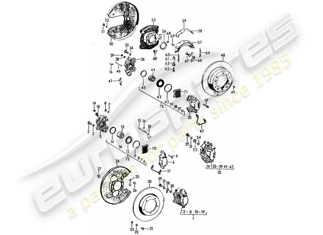 porsche 1961 (356b/356c) freno diagrama de piezas