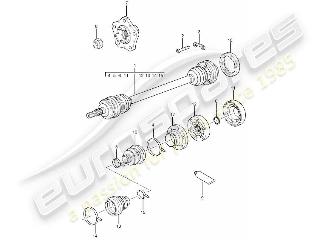porsche 2007 (997-1) eje de accionamiento diagrama de piezas