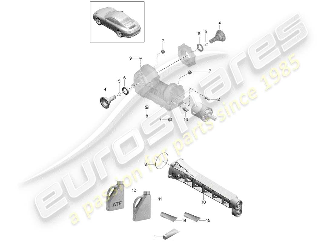 porsche 2019 (991-2) diferencial del eje delantero diagrama de piezas