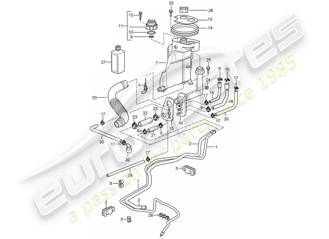 porsche 2007 (987 boxster) refrigeración por agua 4 diagrama de piezas