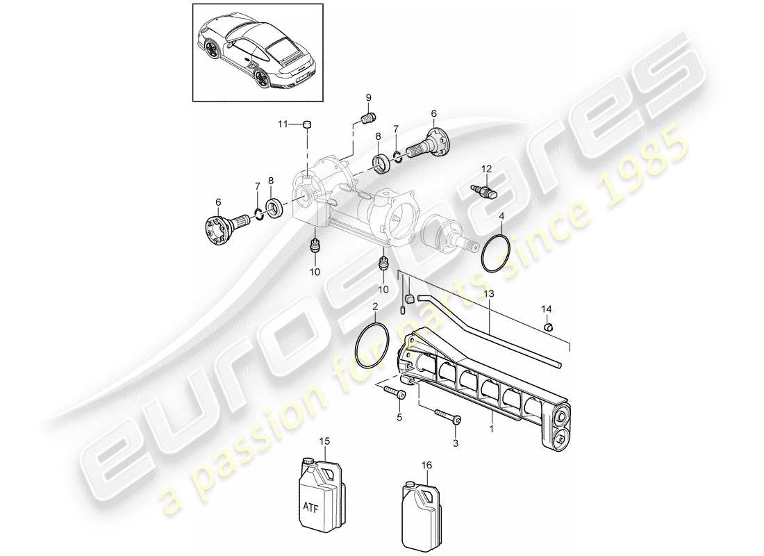 porsche 2012 (997-2 turbo / gt2 rs) diferencial del eje delantero diagrama de piezas