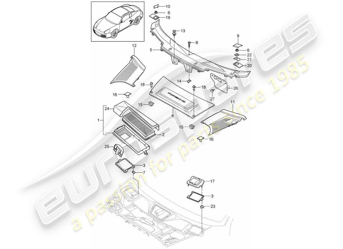porsche 2012 (987 cayman) filtro de partículas diagrama de piezas
