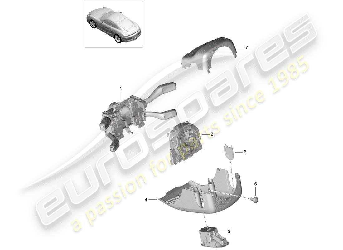 porsche 2015 (981 cayman) diagrama de piezas del interruptor de la columna de dirección