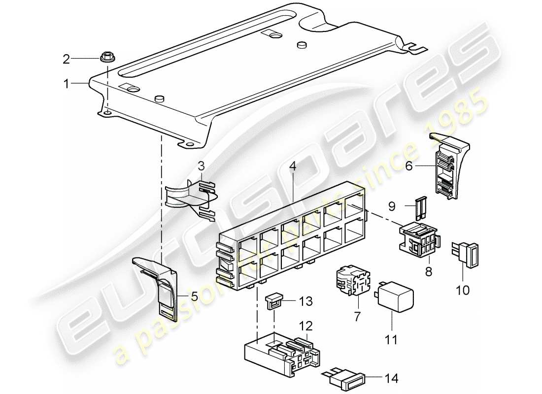 porsche 2007 (997-1 gt3) caja de fusibles/placa de relés diagrama de piezas