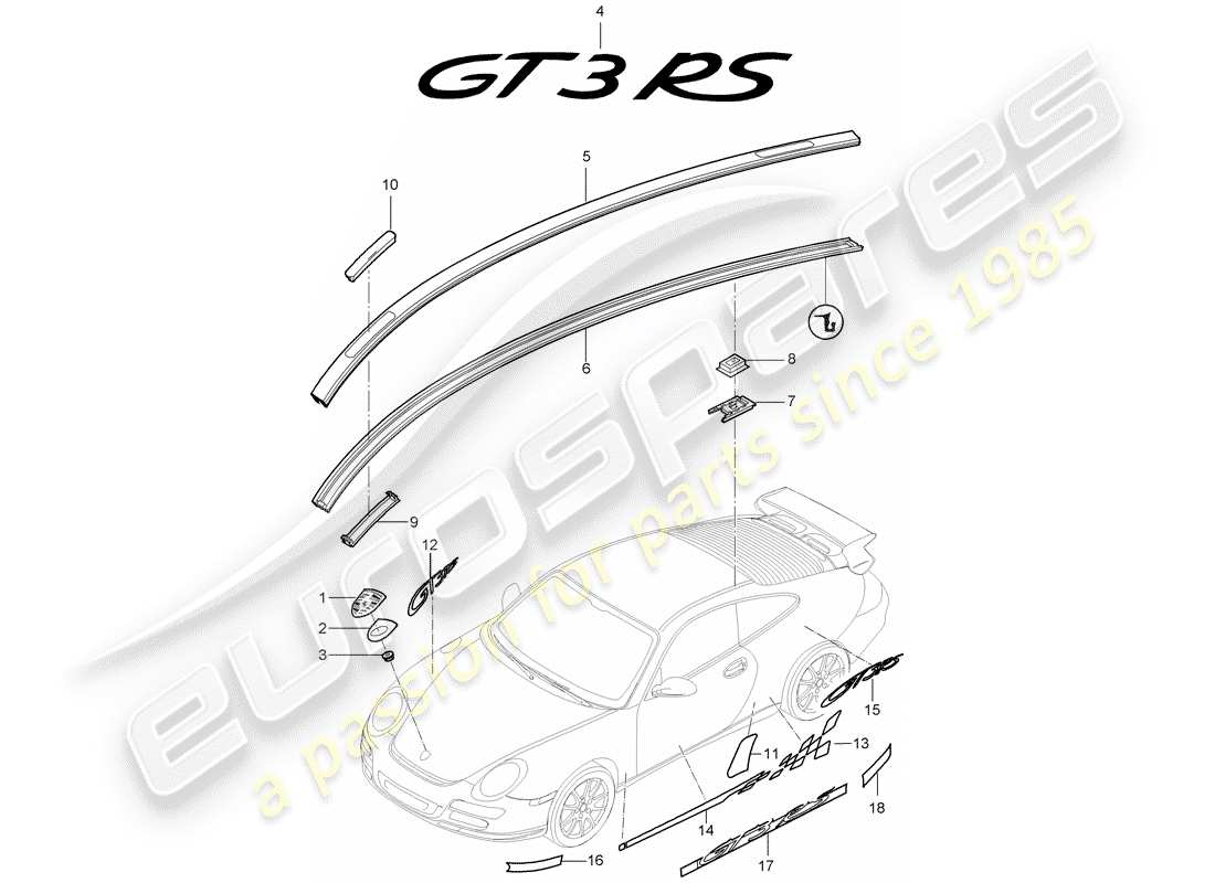 porsche 2008 (997-1 gt3) placas de identificación diagrama de piezas