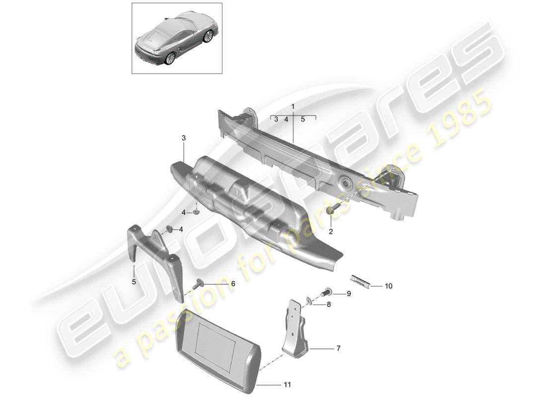 porsche 2016 (981 cayman gt4) soporte de parachoques diagrama de piezas