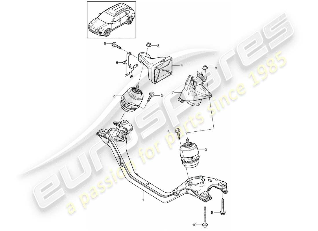 porsche cayenne e2 (2014) diagrama de piezas del dispositivo de elevación del motor