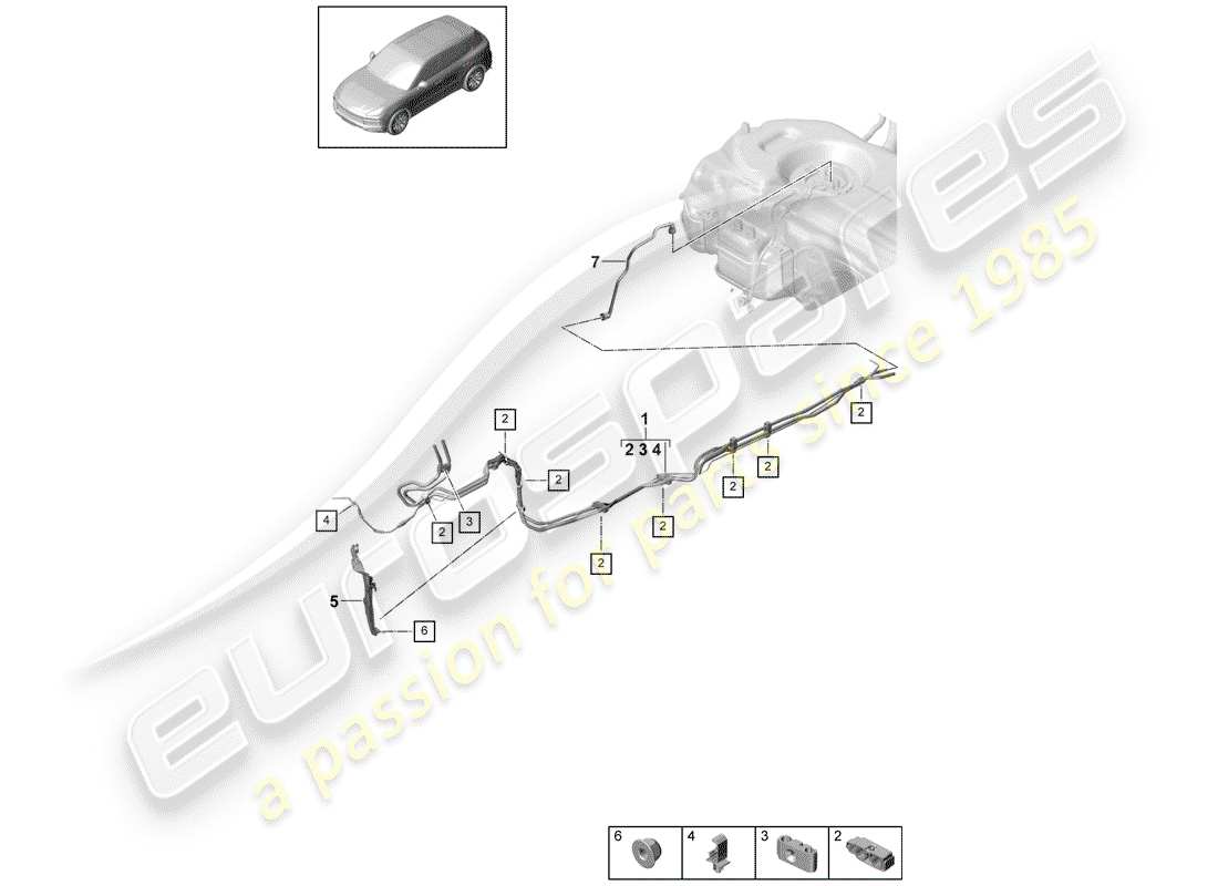 porsche 2019 (cayenne e3 9ya/9yb) línea de combustible diagrama de piezas