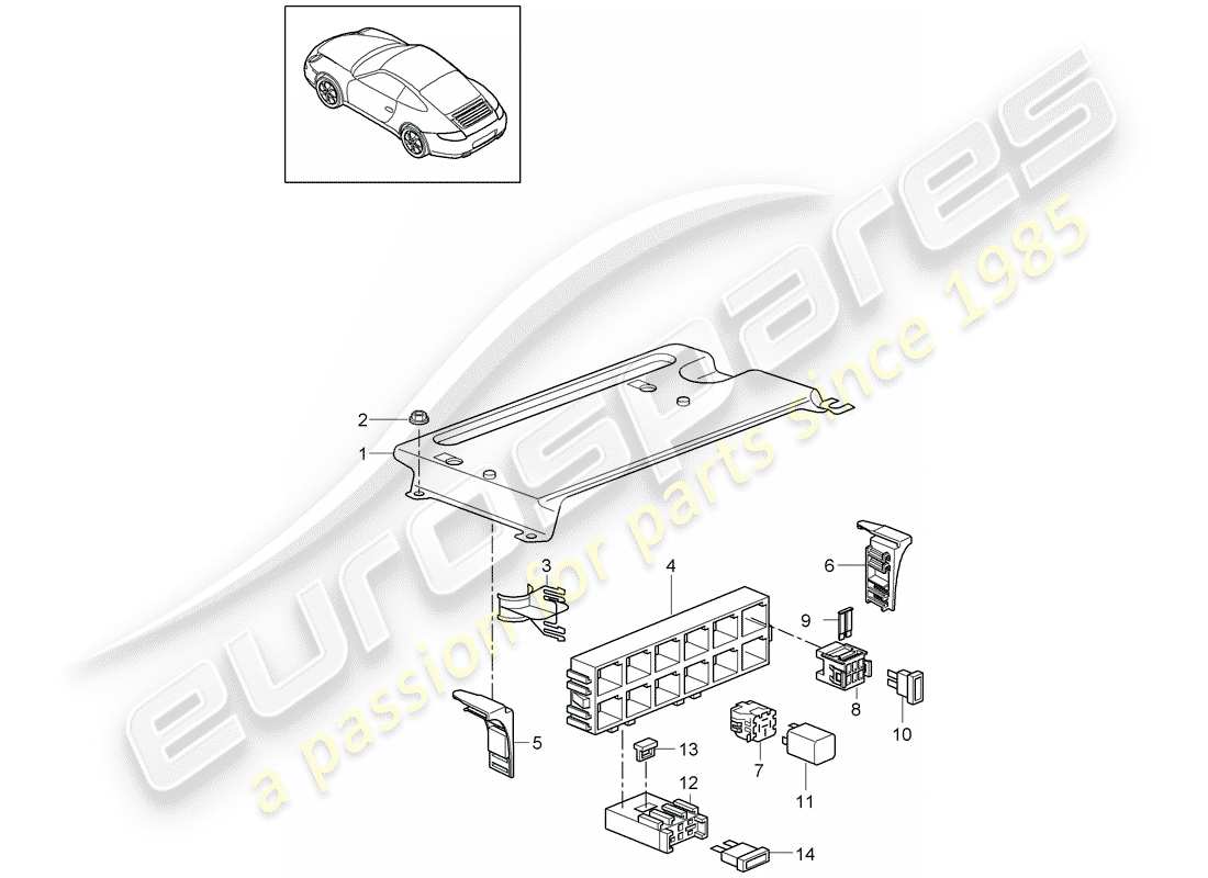 porsche 2012 (997-2) caja de fusibles/placa de relés diagrama de piezas