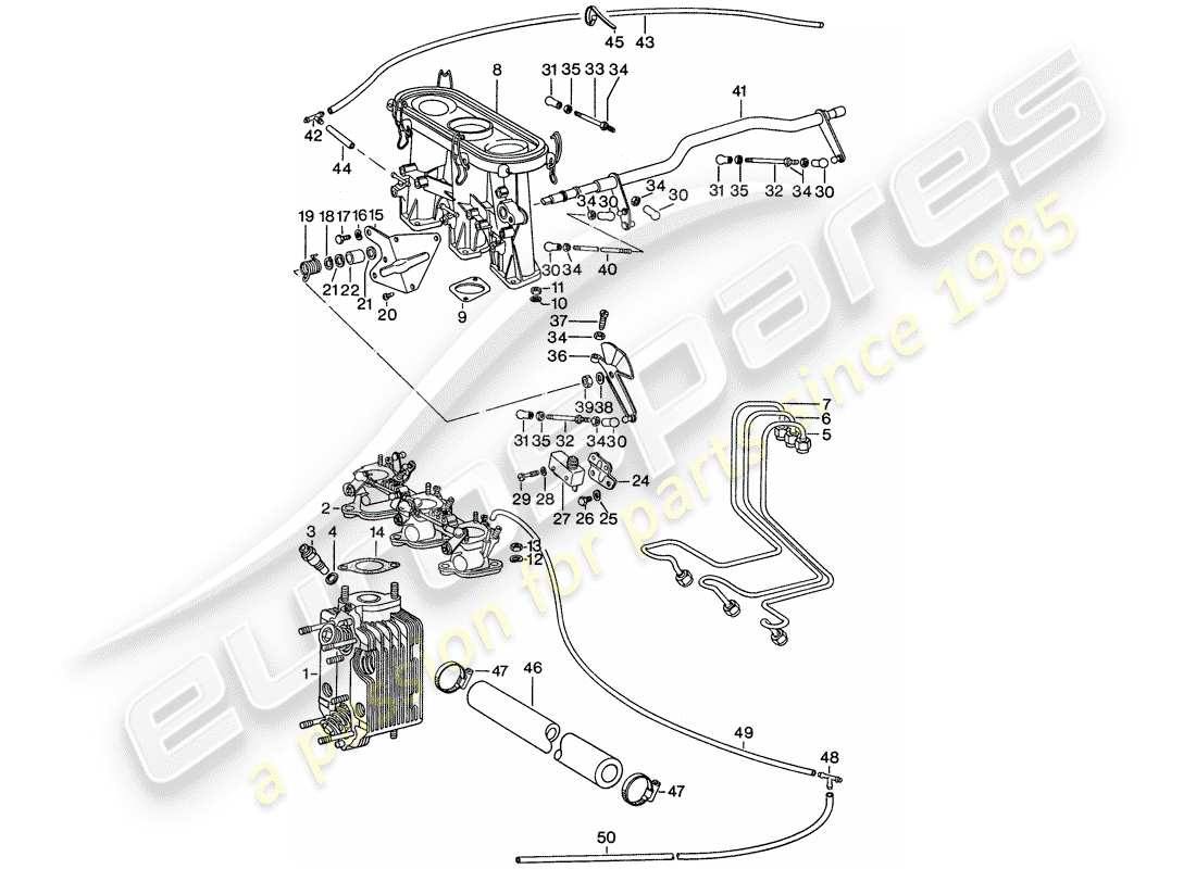 porsche 1974 (911) inyección mecánica diagrama de piezas