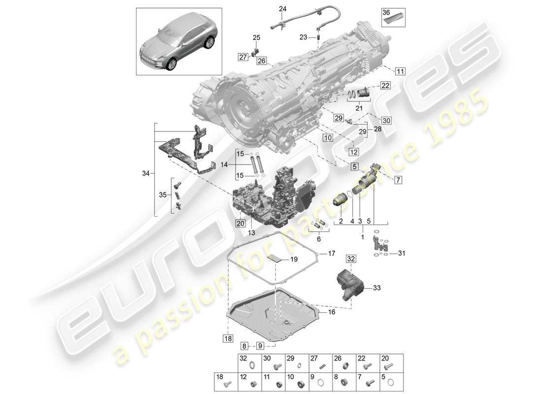 porsche 2019 (macan) - pdk - diagrama de piezas